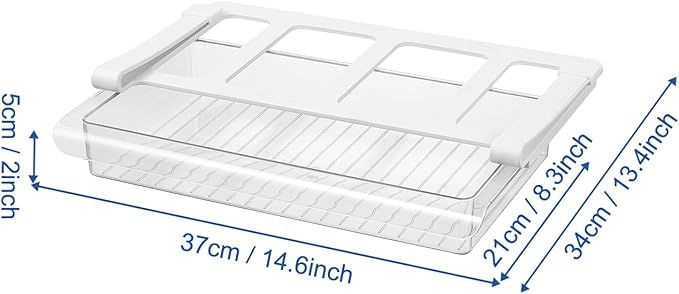 Pull-Out Fridge Drawer Organizer - Under Shelf Storage Bins for Refrigerator Organization for Fruits Vegetables, Cheese & Deli (Flat & Wide)