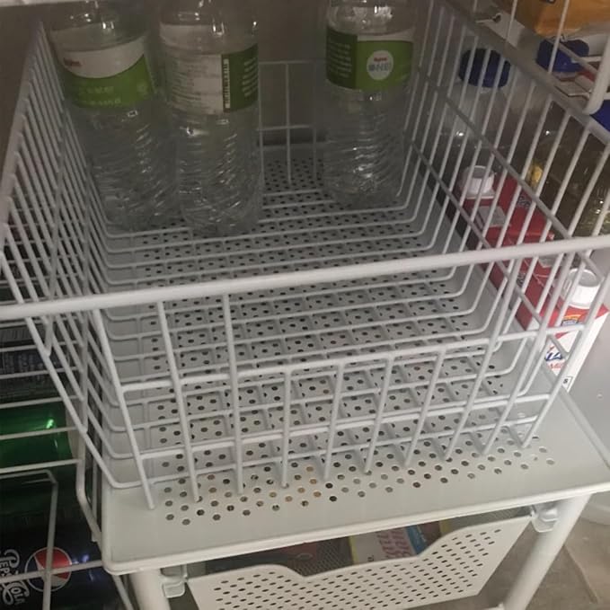 3 Pack Freezer White Wire Baskets for Organizing Office Wire Storage Basket with Built-in Handles, 14" Large White Metal Baskets for Pantry Freezer Kitchen Cabinets