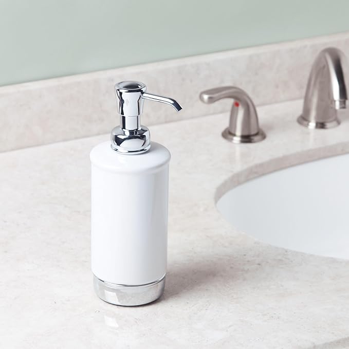 iDesign Hand Soap Dispenser for Bathroom or Kitchen - Refillable Soap Pump Bottle - White