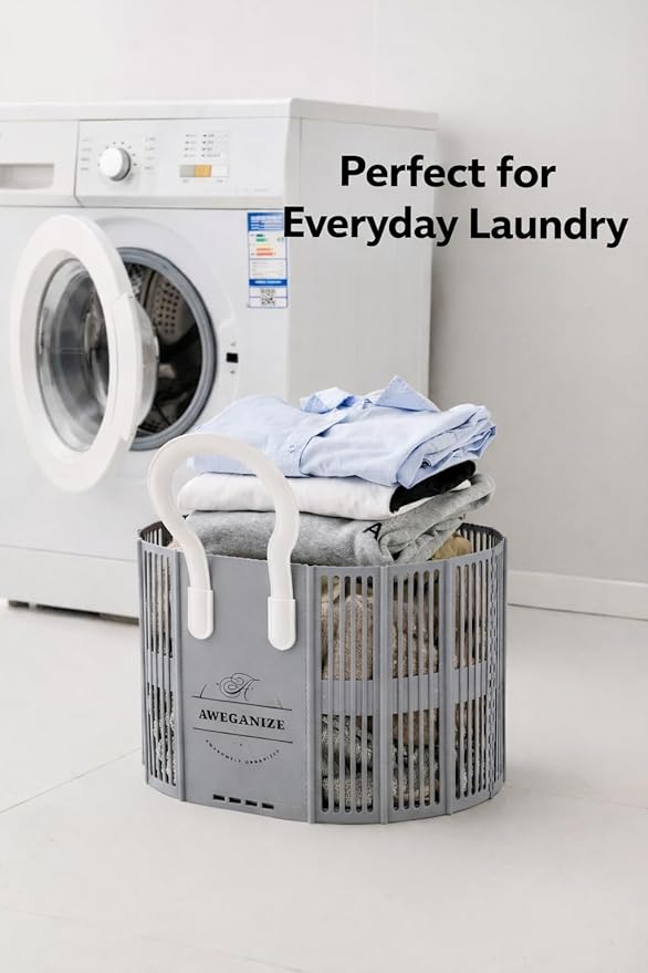 40L Collapsible Plastic Laundry Basket with Strong Handles – Sturdy Space-Saving Design for Daily Laundry Loads, Apartment & Home Use – Grey