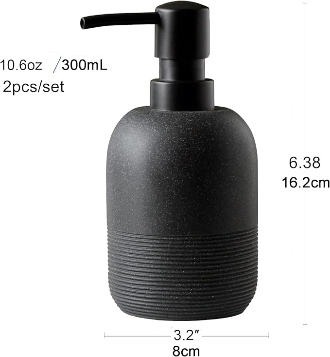Matte Black Soap Dispenser Sets with Pump,Hand Soap and Lotion Dispenser for Bathroom Countertop,Morden Soap Dispenser for Kitchen-10.6oz.