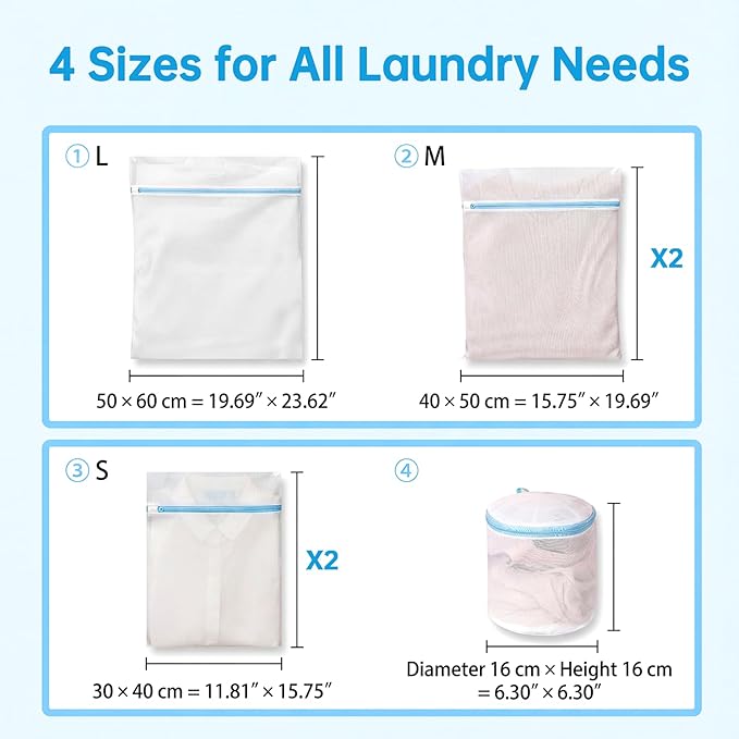 6 Pack Mesh Laundry Bags for Delicates with Auto-Lock Zipper, Durable Fine Washing Bag for Lingerie, Socks, Baby Clothes, Reusable Garment Bags for Travel, Storage & College Dorm (1L 2M 2S 1Bra Bag)