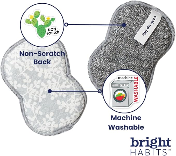 Sponge Set in Dot Blue, 6 Pack Super Absorbent Washable Reusable Cleaning Sponges Made from Recycled Materials, Durable Eco Friendly Kitchen Sponges