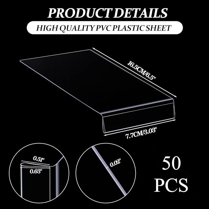 Containlol 50 Pcs Moveable Shelf Label Holders, Clear Bookshelf Label Library Shelf Markers Bookshelf Divider Tags for Library Office Classroom Home (3 x 0.63 Inch)