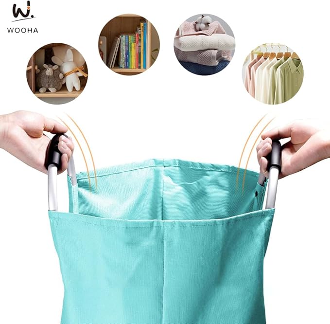 WOOHA 125L Large laundry basket,Collapsible laundry hamper, Tall Clothes Baskets Folding Washing Bin Foldable Fabric Hamper Bags for Bedroom, Closet,Bathroom,College,laundry bag,lightblue