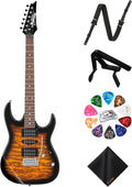 Ibanez 6-String Solid-Body Electric Guitar (Sunburst) - Right Handed Bass with GSF50 Powerpad Strap, String Capo, 15 Pack Guitar Picks with Storage Box & Microfiber Cleaning Cloth (Bundle Set)
