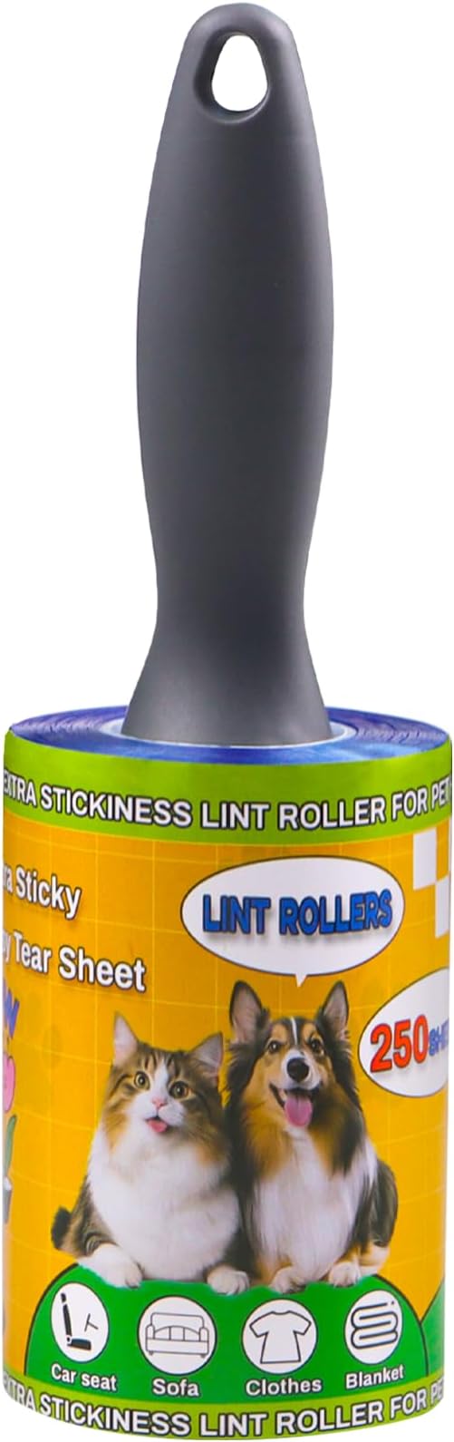 Sunroda Lint Roller Pet Hair Value Pack of 250 Sheets, Extra Sticky Lint Remover for Dog & Cat Fur, Clothes, Furniture, Couches Reusable Lint Remover for Fuzz, Fluff & Hair (Blue)