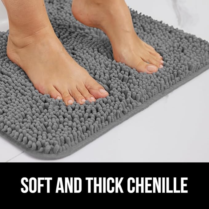 GORILLA GRIP Plush Absorbent Shaggy Chenille Bath Rug Mat for Oval Toilet Base with Rubber Backing, Machine Washable Rugs, Soft Microfiber Contour Mats for Toilets, Bathroom Decor, Grey