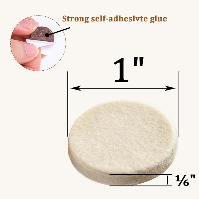 48 PCS Felt Furniture Pads, 1-inch Round Beige Chair Felt Pads, Felt Pads for Furniture Feet to Protect The Floor from Scratches,Reduce Noise