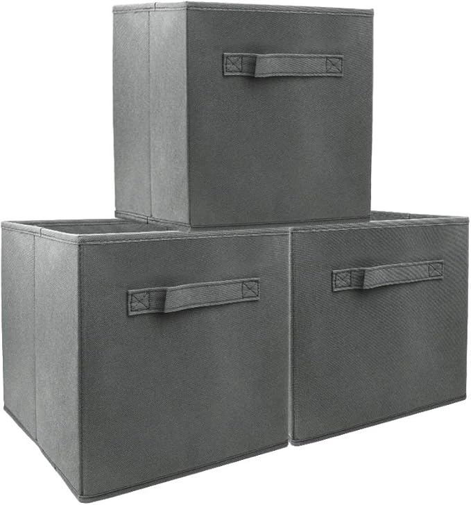 storage bins collapsible storage bins，cube storage organizer （Pack of 3） 10.5*10.5*11inch，For home and office Collapsible Closet Shelf Organizers, Drawer Organizers(Grey)