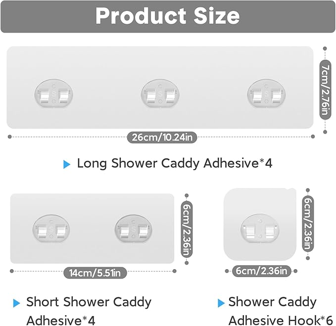 FEPTUASE 14 Pack Shower Caddy Adhesive Replacement, Transparent Strong Adhesive Hooks, No Drilling, Waterproof Wall Hooks for Shower Caddy, Bathroom Storage Shelves and Kitchen Racks