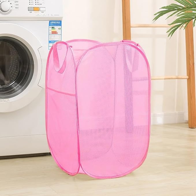 Pop Up Laundry Hamper Reinforced Collapsible Laundry Basket Foldable Clothes Hamper for Home, Dorm Room, Travel, Cruise, Pink