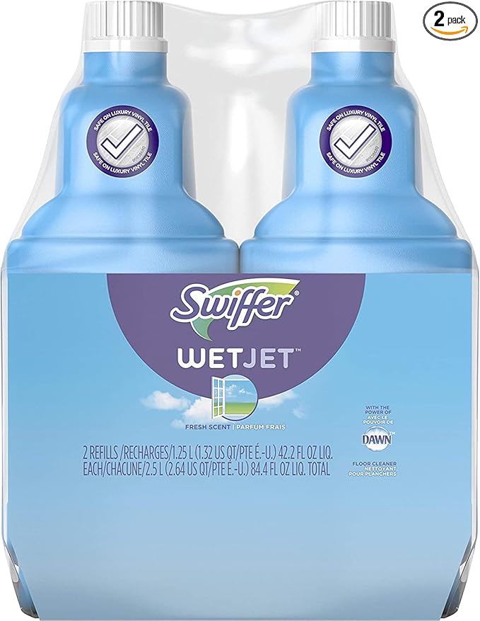 Swiffer WetJet Floor and Hardwood Multi-Surface Cleaner Solution Refills, Open Window Fresh Scent, 1.25L (Pack of 2)