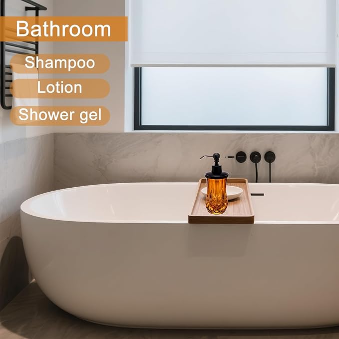 9Oz Amber Glass Soap Dispenser with Matte Black Zinc Alloy Pump,Lead-Free Thick-Cut Glass,Countertop Soap Dispensers for Bathroom & Kitchen,Round