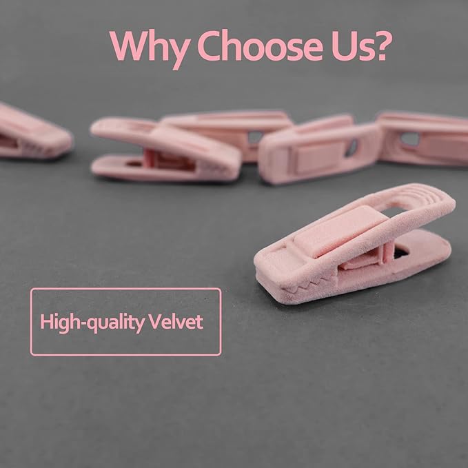Trgowaul Light Pink Velvet Hangers - Strong Finger Clips for Thin Hangers, Perfect for Suits, Skirts, Pants & Baby Clothes