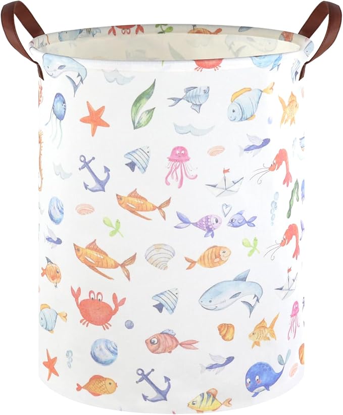 Marine animal kids waterproof foldable laundry basket,Fish Hamper,Nursery Hamper,Baby Storage Baskets for boy Room,Gift Baskets,Home Organizer,Nursery Decor(Fishes)