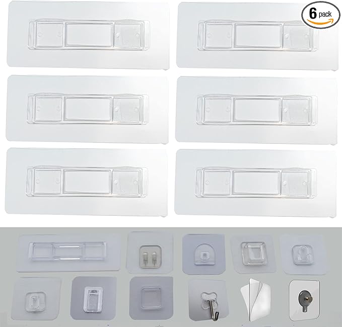 6 PCS Wall Mounted Replacement Sticky Pads for Kitchen Bathroom Shower Caddy Organizer Rack Holder Nail Free Adhesive Hooks (Rectangle 10.4 * 2.5 cm)