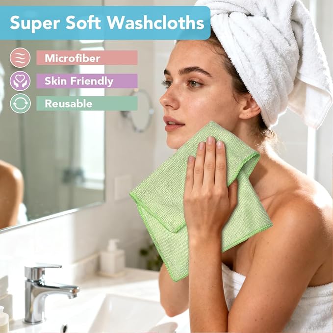Orighty Washcloths Towels Set 10 Pack, Highly Absorbent and Soft Feel Microfiber Face Cloths, Multi-Purpose Wash Cloths & Hand Towels for Bathroom, Hotel, Spa, and Gym, 11.5x11.5 Inch, Multicolor