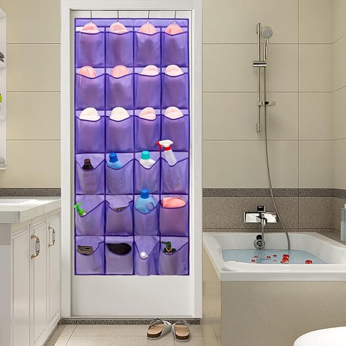 ANIZER Over The Door Hanging Shoe Organizer Shoe Rack Hanger 24 Large Fabric Pockets Holder with 4 Sturdy Hooks (PURPLE)