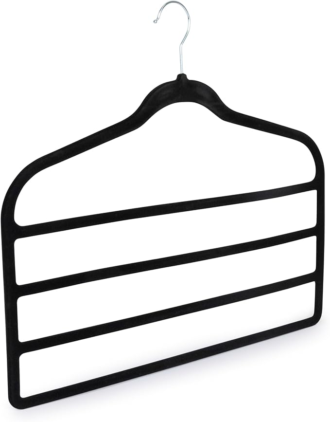 Set of 3 4-Tier Non-Slip Velvet Hangers, Black