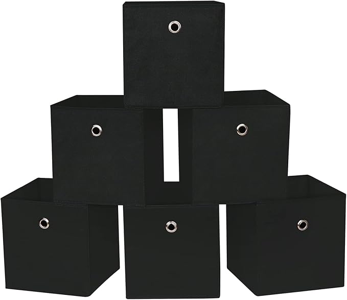 Black Fabric Cubes Storage Containers ,11 Inch Cloth Storage Cube Foldable Storage Bins Cubes Organizer Baskets with Dual Handles for Shelf Closet Set of 6,(Black)