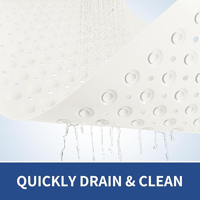 OTHWAY Large Shower Mat 34"x 23", TPE Non Slip Shower Mat for Walk in Shower Stall, Inside Shower Mats with Drain Holes Suction Cups, Anti-Slip for Elderly Kids (White)