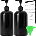Soap Dispenser with Waterproof Labels, Thickened Plastic Hand Soap Dispenser for Bathroom, Kitchen Dish Washing Liquid Bottles, Shampoo and Conditioner Bottles (16.9 oz, Set of 2, Black)