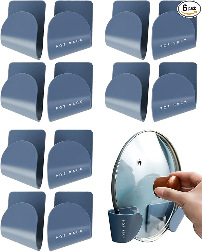 Tendiren Pot Lid Organizer, 6 Pairs of Adjustable Wall Mount Pot Lid Holder Cabinet Door, Pot and Pan Hangers for Kitchen Wall Mount, Cabinet Door Lid Organizer, Save More Space