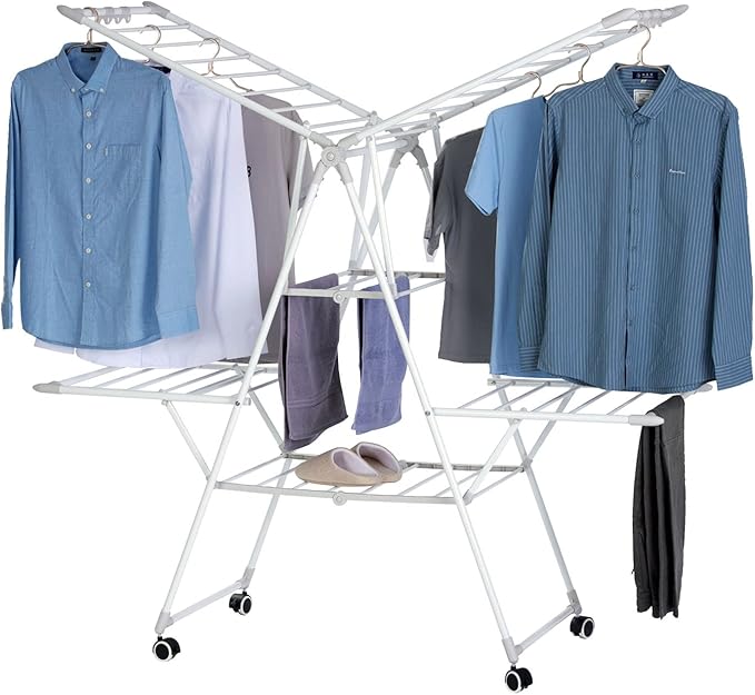 YUBELLES Gullwing Laundry Drying Rack, Space Saving Indoor & Outdoor Use, 61.81' x 22.84' x 51.18'