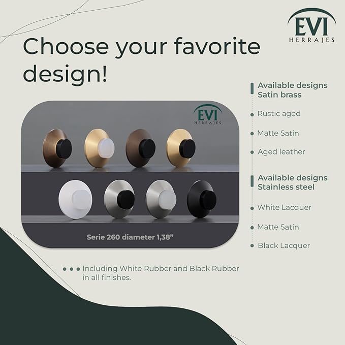 Evi Herrajes | Adhesive Door Stop | Wall Fitting | 1.37x0.59 | Satin Matt Stainless Steel | Conical Shape | Two Rubbers Included | Adhesive or Screw Installation