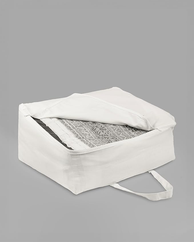 Blanket and Comforter Storage Bag with Handles for Comforters, Blankets, Linens and Garments | Underbed Breathable Closet Organizer Bag (X-Large (24"x15"x12"), Off-White)