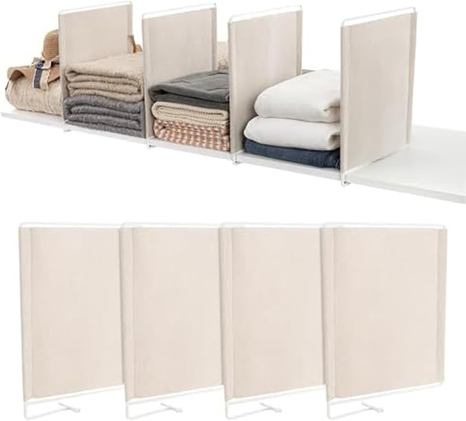 Maplefield Fabric Shelf Dividers - Versatile Towel Organizer for Closet - Dividers for Sweaters on Shelves - Slide-On Setup for Closet Organization - Pack of 4, 12 x 9.5 in