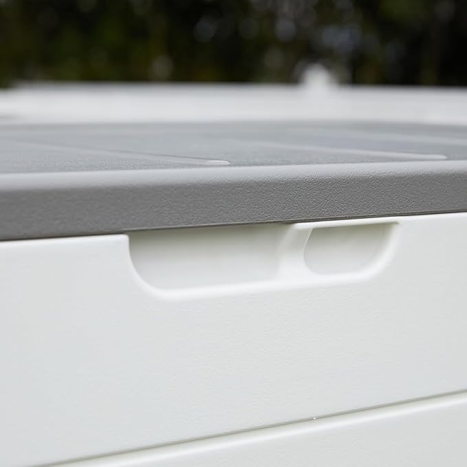 Outdoor Storage Box Waterproof, 100 Gallon Lockable Resin Deck Box Large, Patio Storage Bin for Pool Accessories Cushion Furniture, Garden Tools, UV-Resistant Outside Delivery Black&White