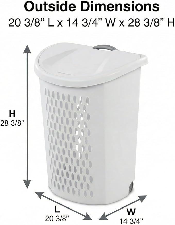 Wheeled Laundry Hamper with Smooth Rolling Wheels, Large Ventilated Plastic Clothes Basket for Easy Transport, Ideal for Laundry Rooms, Dorms, Apartments (White)