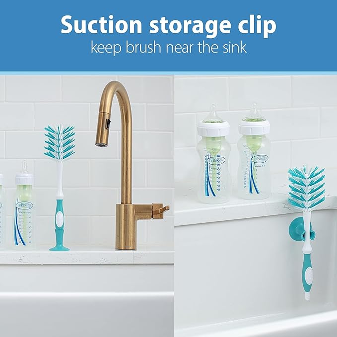 Dr. Brown's Reusable Sponge Baby Bottle Cleaning Brush, Blue and Gray + Deluxe Bottle Brush, BPA-Free, Blue, 3-Pack