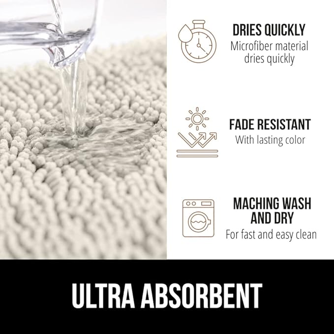 GORILLA GRIP Bath Rug Mat 30x20, Thick Soft Absorbent Chenille, Quick Dry Microfiber Mats, Rubber Backing Washable Shower Floor Rugs, US Designed Bathroom Bathmat Home Decor Accessories, Ivory Cream