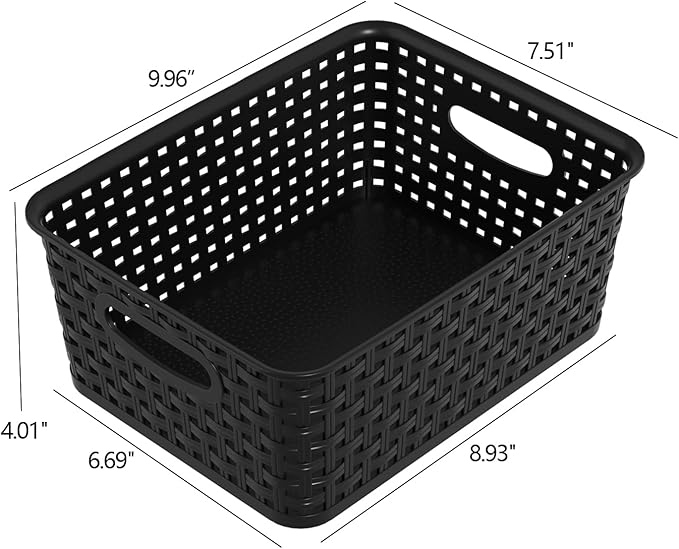 6 Packs Plastic Woven Baskets, Small Plastic Storage Basket, Black