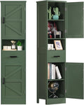 TEENFON 67" H Tall Bathroom Storage Cabinet with Barn Doors and Drawer, Narrow Bathroom Cabinet, Narrow Storage Unit, Adjustable Shelves, Floor Cabinets for Living Room, Forest Green UNSNG091V