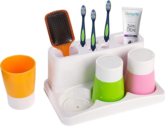 Toothbrush Holder Kids Family Set for Bathroom Storage Organizer (Orange+Green+Pink)