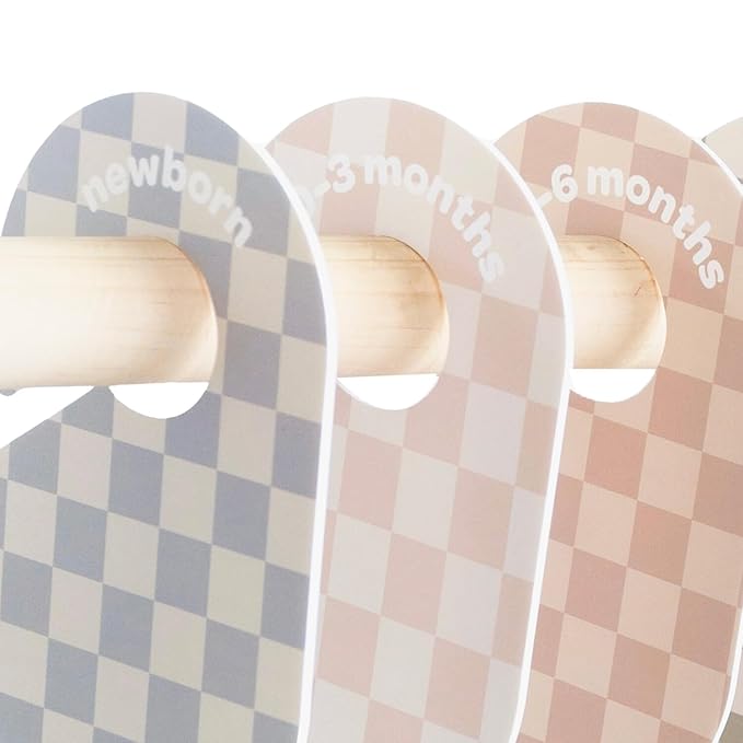 3 Sprouts Baby Closet Dividers Set of 8 - Clothes Organizer Toddler Hanger, Double-Sided Size Labels - Nursery Organization for Newborn Clothing, Infant to 2T Boy & Girl - Checkerboard