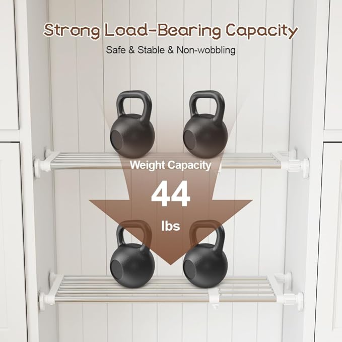 Hershii Tension Shelf Expandable Rod Closet System Heavy Duty Clothes Hanger Adjustable DIY Garage Bathroom Kitchen Storage Organizer Shoe Rack, Plant Stand, Bookshelf