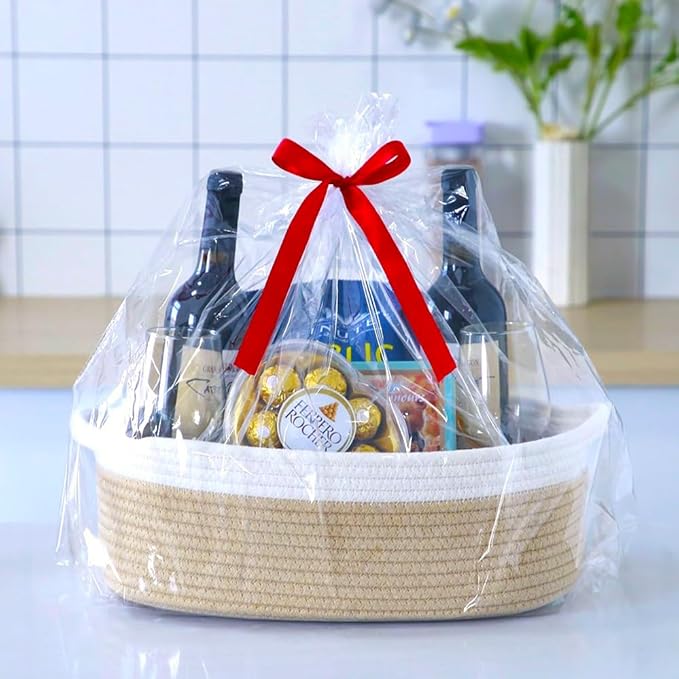 Woven Cotton Rope Storage Basket, Cube Changing Table Organizer for Closet Towels, Baby Nursery Bin, Small Dog Cat Toy Box, Gift Baskets empty Brown