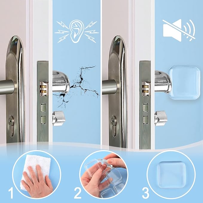Door Knob Wall Shield, 6PCS Transparent Square Guard Door Stopper Wall Protector Silencer, Self Adhesive Door Handle Bumper (1.57" Small Square 6 PCS, Clear)