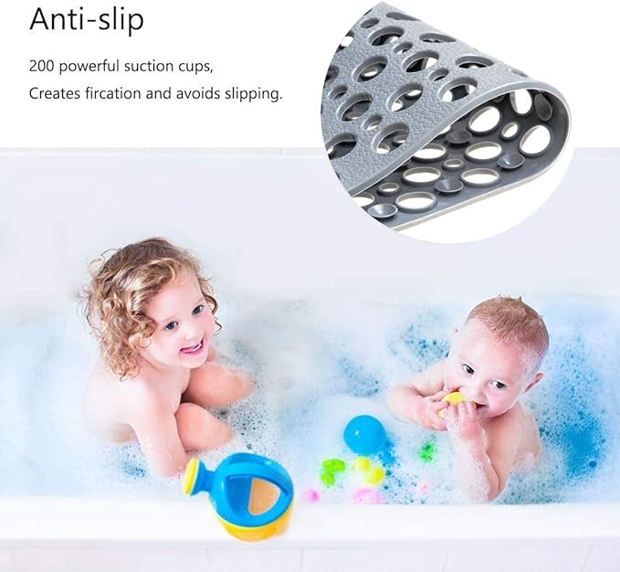 Mantto Nonslip Bathtub Mat Extra Soft TPE Bath Mat for Kids, Machine Washable Bathroom Shower Mat, Smooth/Non-Textured Tubs Only, 35L x 16W Inch (Light Gray)