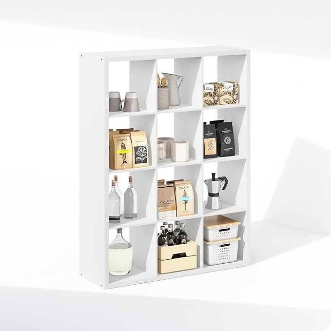 Furinno Cubic Closet Organizers and Storage, 12-Cube Closet Organizer, Open Shelf Closet Storage, Extra Thick Frame for Wardrobe, Bedroom, Living Room, White