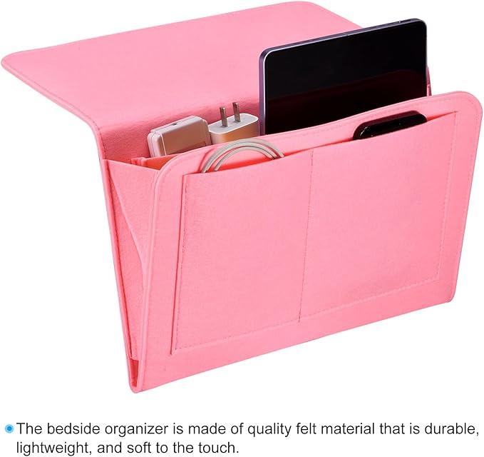 PATIKIL 13in Bedside Caddy, Bed Caddy Bedside Organizer Hanging 5 Pocket Soft Felt Bed Pockets Bedside Storage Organizer Remote Control Holder for Bedroom Phones Glasses, Pink