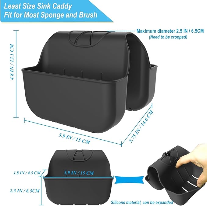 1Pc Sponge Holder for Kitchen Sink, Silicone Saddle Caddy Organizer Rack, Sponges Holder Over Faucet, Hanging Kitchen Sink Organizer Accessories Rack Basket-（Black）