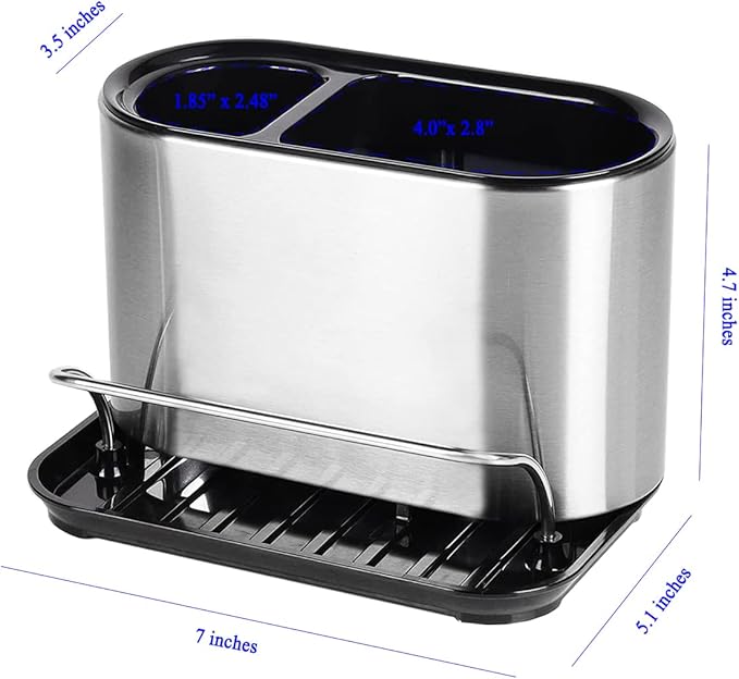 Stainless Steel Sink Caddy Sponge Holder Organizer Tidy Drains Water Dish Brush Holder for Kitchen Counter