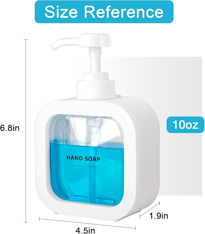 Modern Soap Dispenser for Bathroom and Kitchen Sink, Small Hand Soap Plastic Dish Soap Dispenser with Pump and Labels - White
