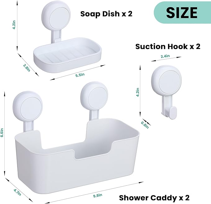 LALOBLUE Shower Caddy, Organizer Removable Bathroom Shelf, 6 Pack Adhesive Organizers and Storage with No Drilling Hanging Shower Shelf, Removable Plastic Bathroom Accessories, White